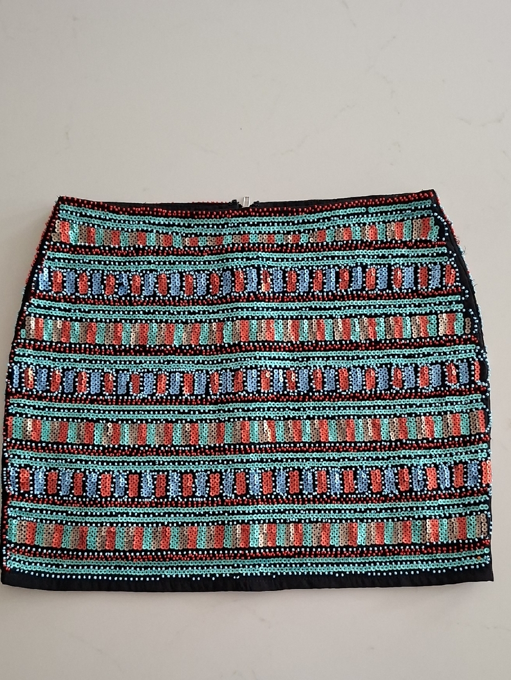 Endless Rose Black, Orange & Turquoise Beaded/Sequined Mini Skirt (Size M)